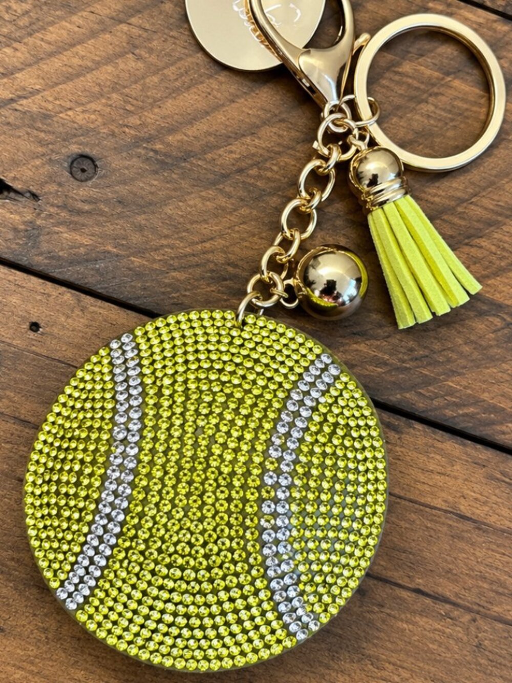 Tennis Ball Rhinestone Keychain Sparkle Bag Charm Game Day Gift